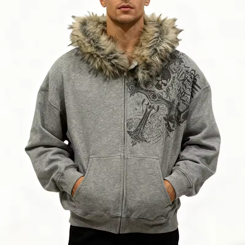 Fur Hood Streetwear Oversized Zip Up Hoodie
