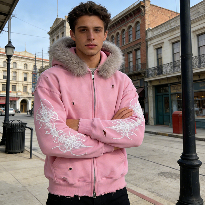 Faux Fur Zip Hoodies Men