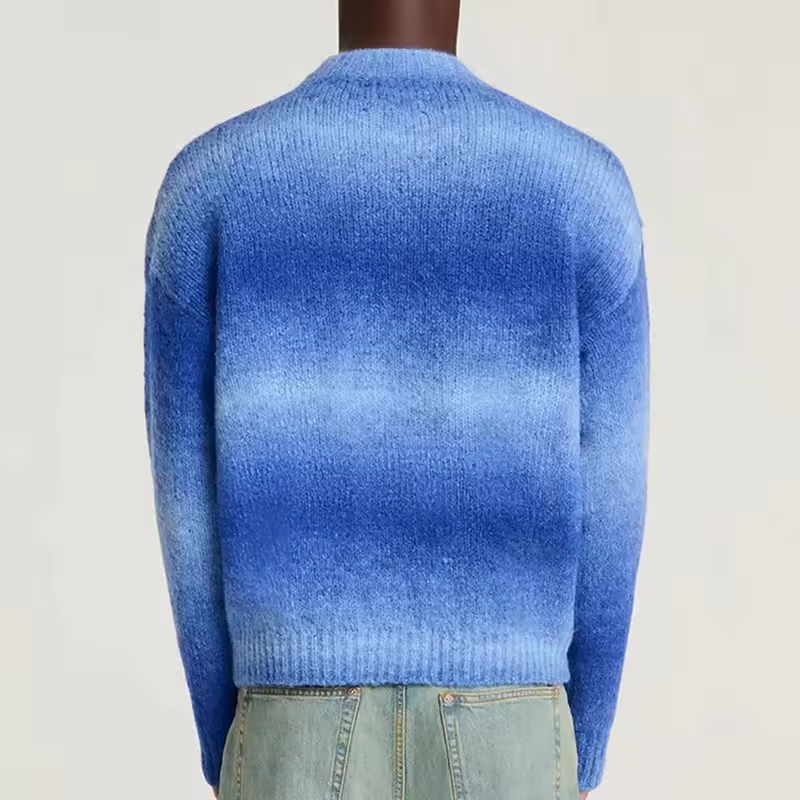 Winter Blue Fuzzy Gradient Knit Sweater