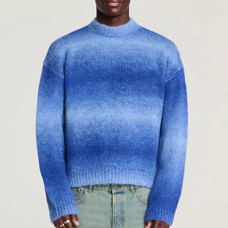Winter Blue Fuzzy Gradient Knit Sweater