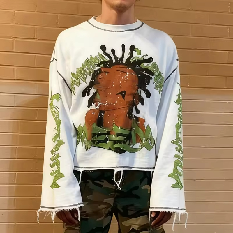 Graffiti Character Print Streetwear Oversized Graphic Long Sleeve T Shirt
