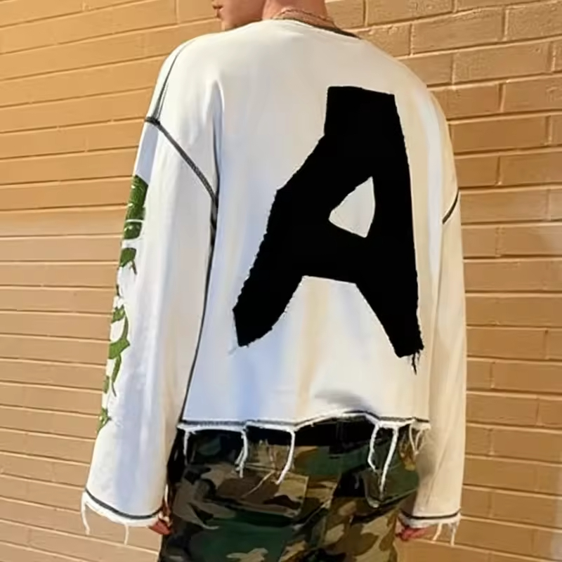 Graffiti Character Print Streetwear Oversized Graphic Long Sleeve T Shirt