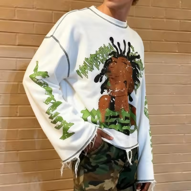 Graffiti Character Print Streetwear Oversized Graphic Long Sleeve T Shirt