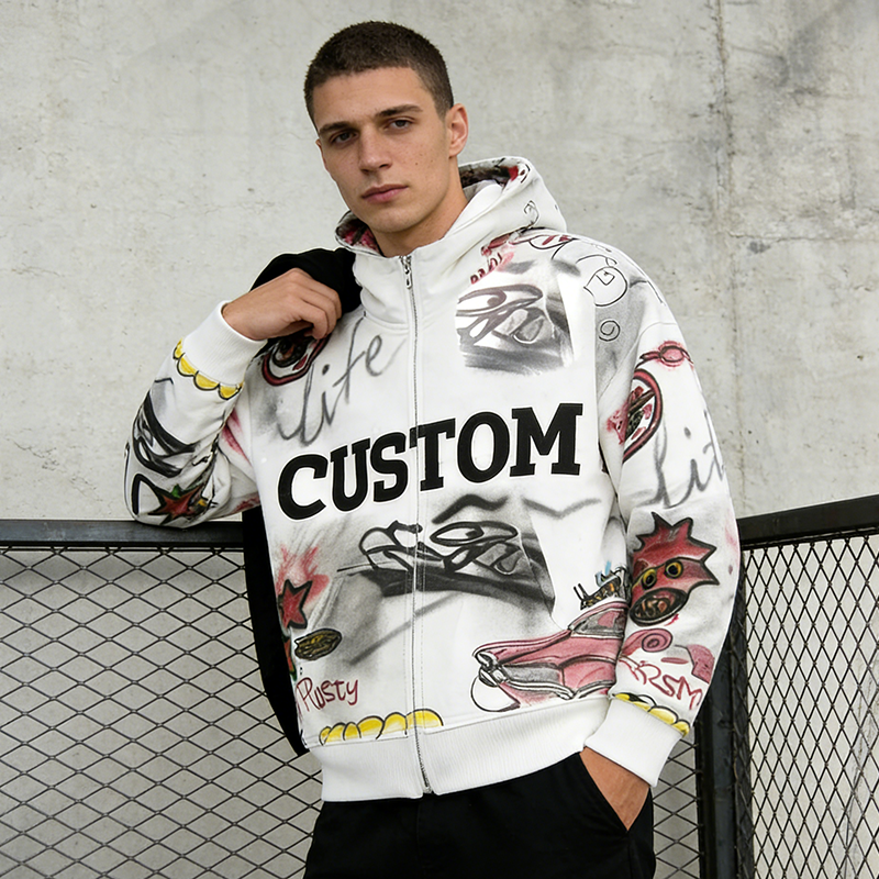 Graphic Zip up Men Hoodies