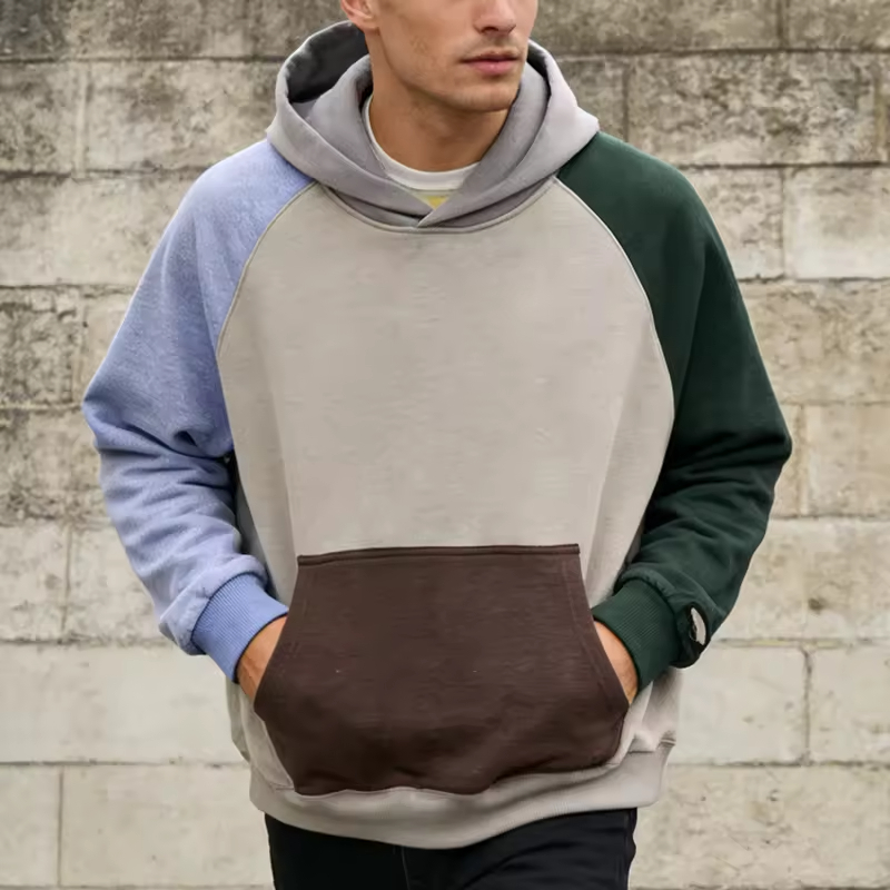 Heavyweight Color Block Solid Blank Raglan Hoodies