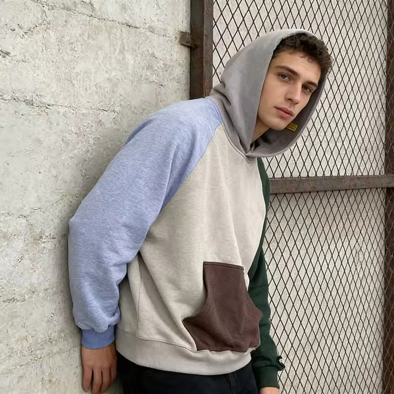 Heavyweight Color Block Solid Blank Raglan Hoodies