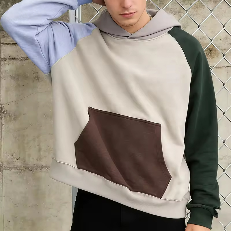 Heavyweight Color Block Solid Blank Raglan Hoodies
