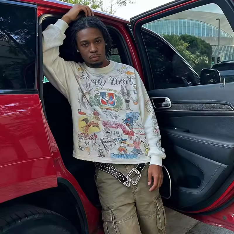 Graphic Long Sleeve Waffle T Shirt