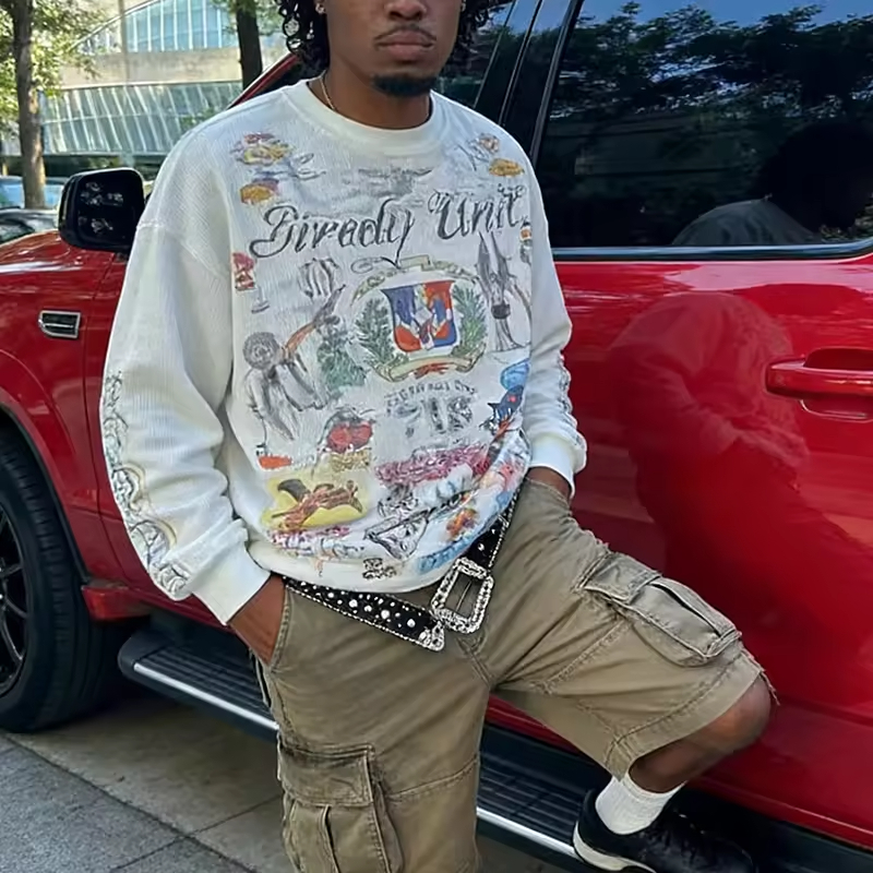 Graphic Long Sleeve Waffle T Shirt