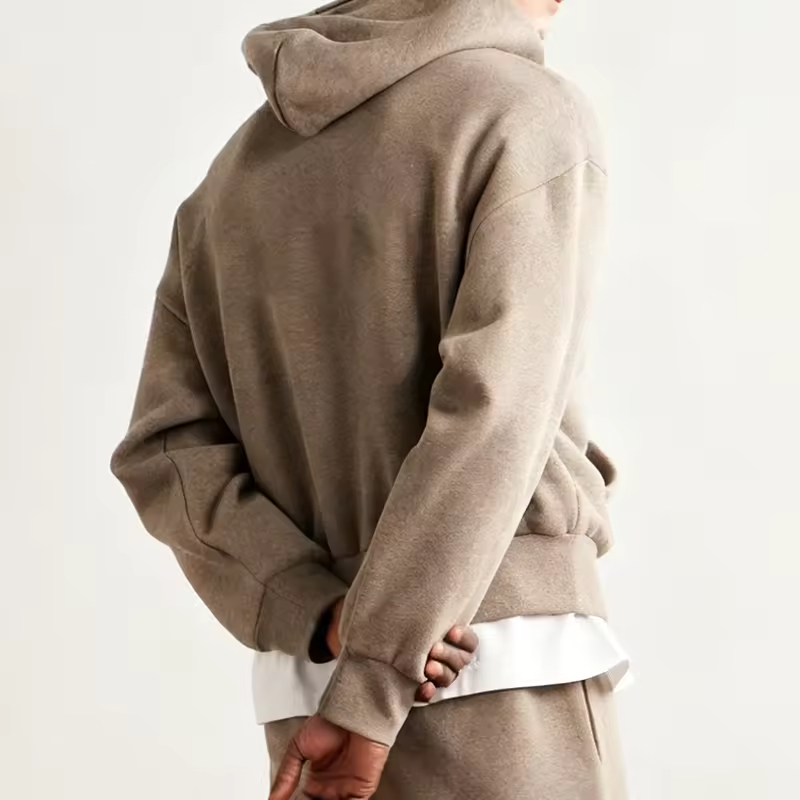 Solid Khaki Streetwear Casual Essential Relaxed Fit Oversized Zip Up Hoodie