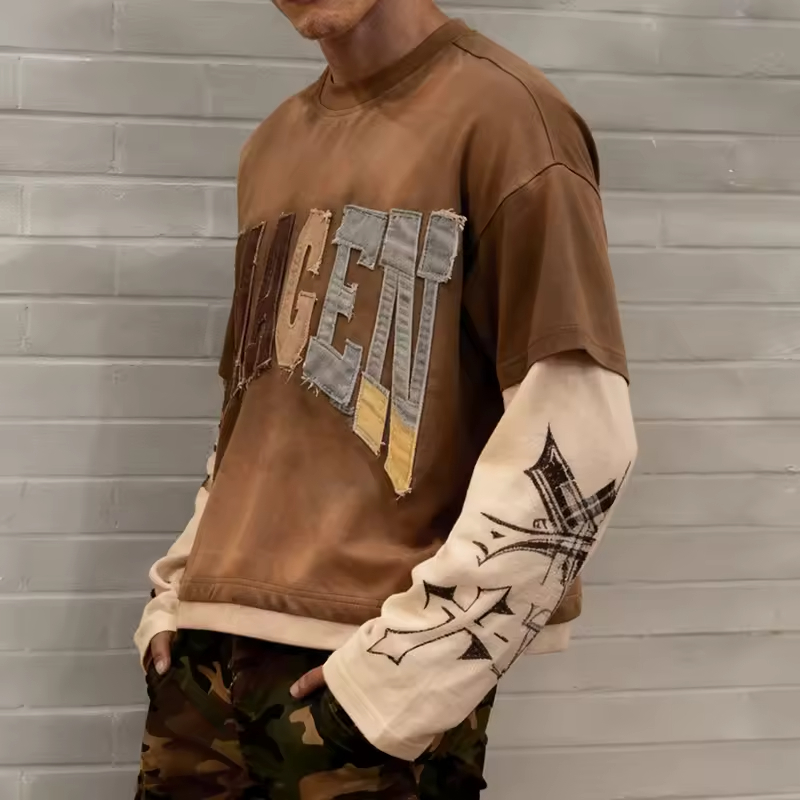 Double layered oversized embroidery patch t-shirt