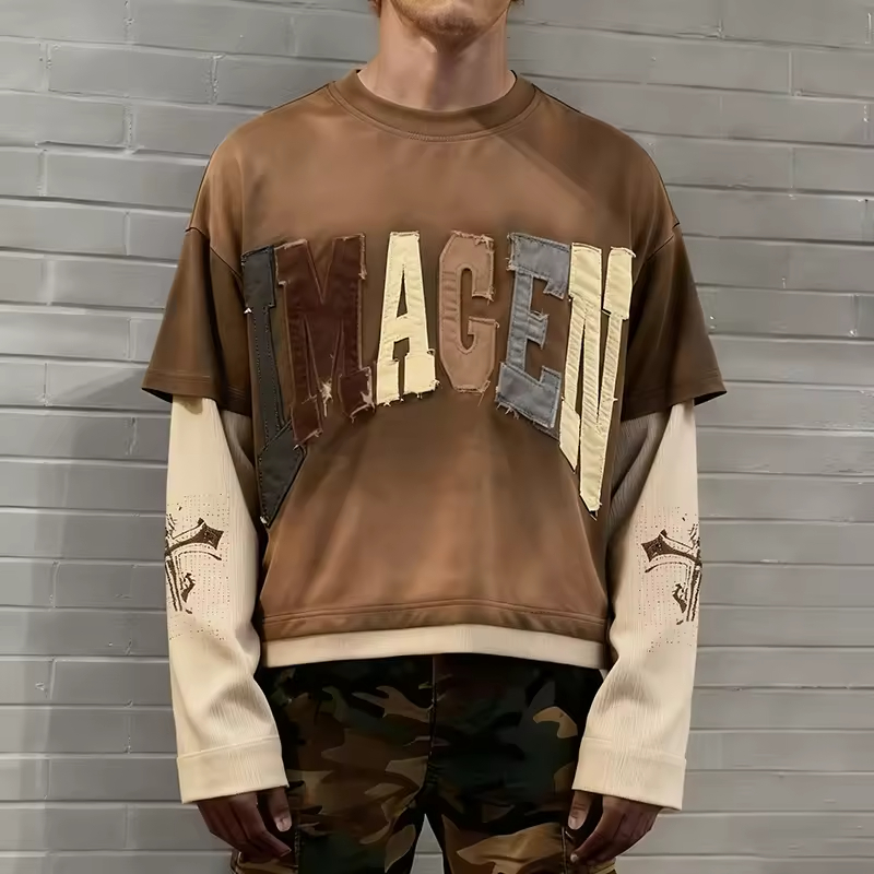 Double layered oversized embroidery patch t-shirt