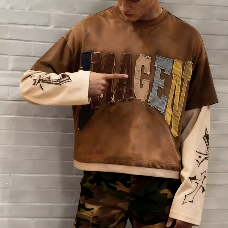 Double layered oversized embroidery patch t-shirt