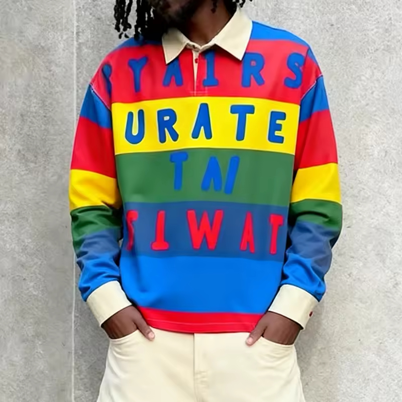 Striped Long Sleeve Rugby Style Shirt