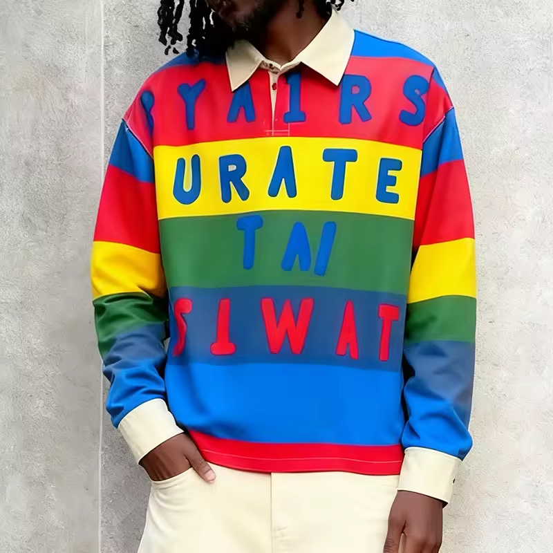 Striped Long Sleeve Rugby Style Shirt
