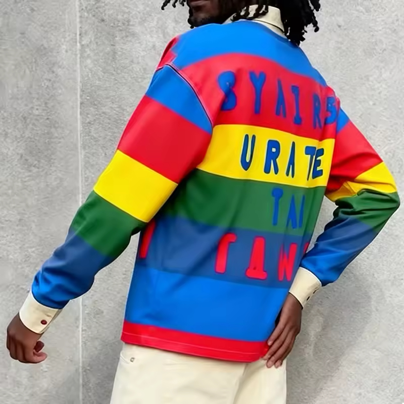 Striped Long Sleeve Rugby Style Shirt