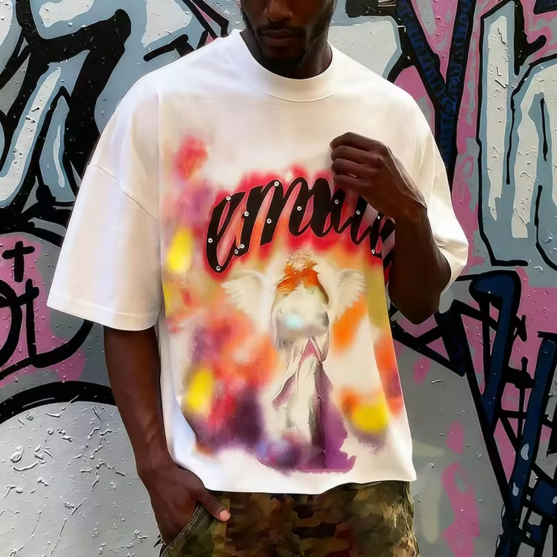 Colorful Spray Effect Streetwear Oversized Graphic T Shirt