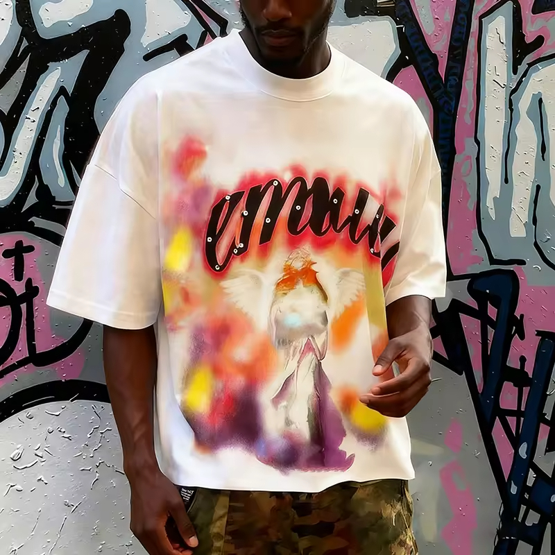 Colorful Spray Effect Streetwear Oversized Graphic T Shirt