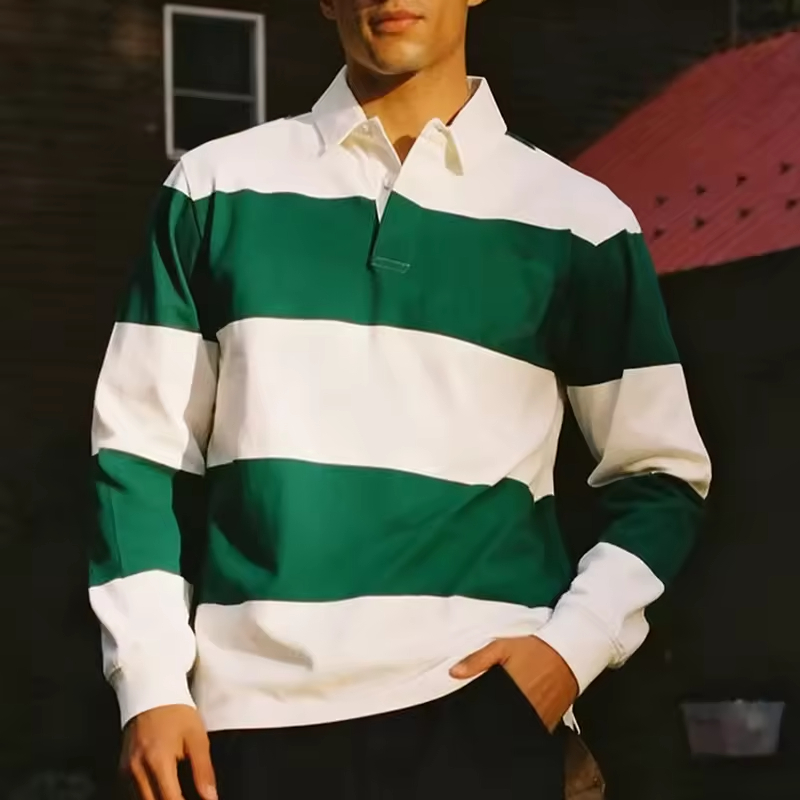 Men's striped polo rugby shirt