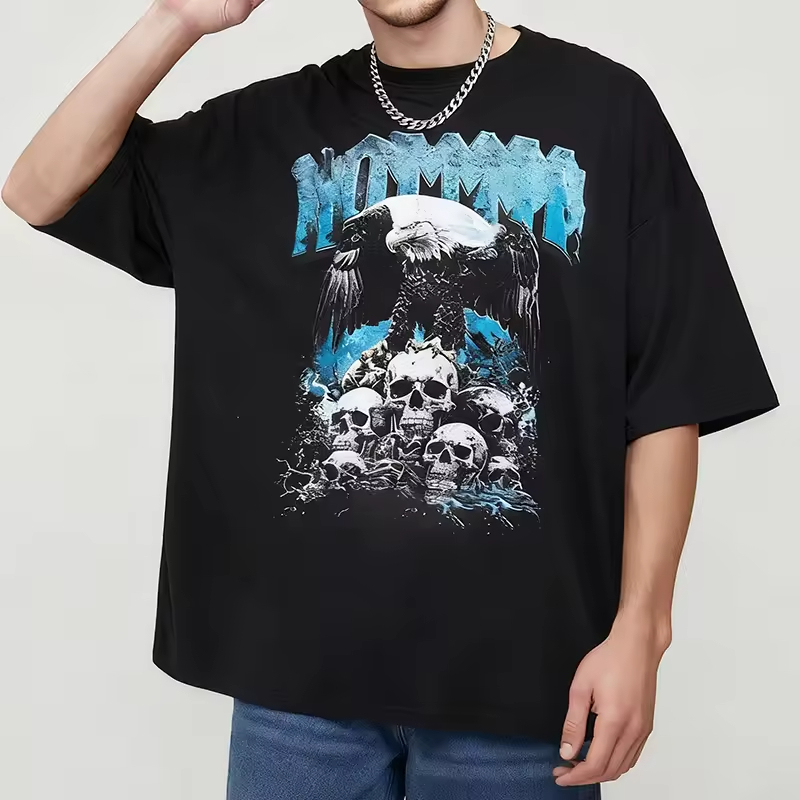 Gothic streetwear graphic black t-shirt men