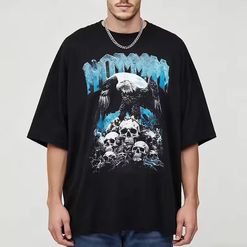 Gothic streetwear graphic black t-shirt men