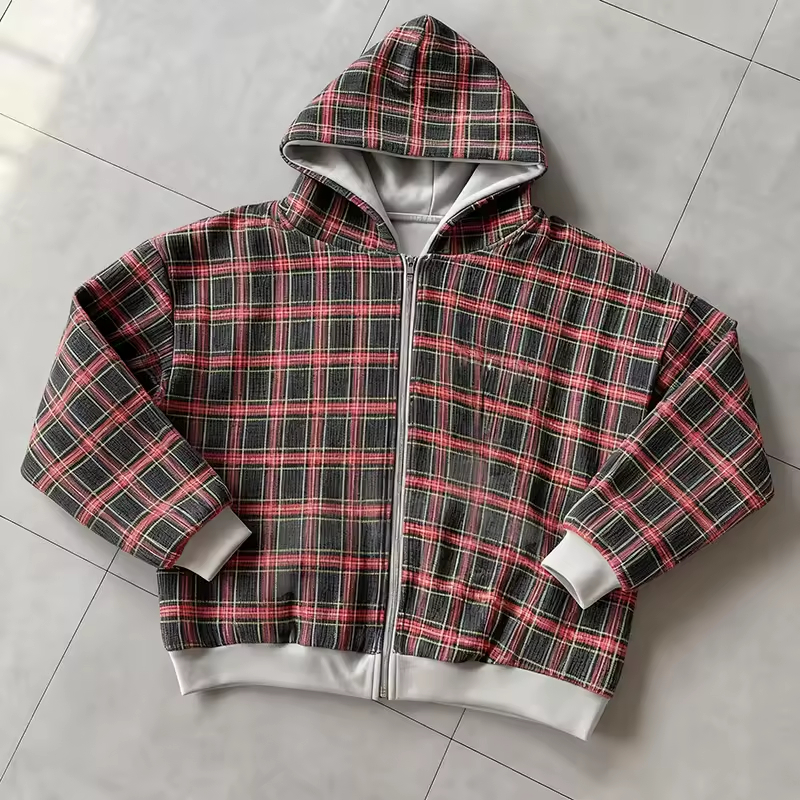 Vintage Reversible Waffle Plaid Hoodie for Men