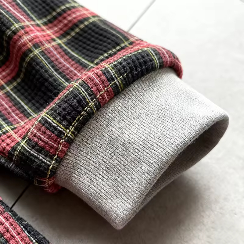Vintage Reversible Waffle Plaid Hoodie for Men