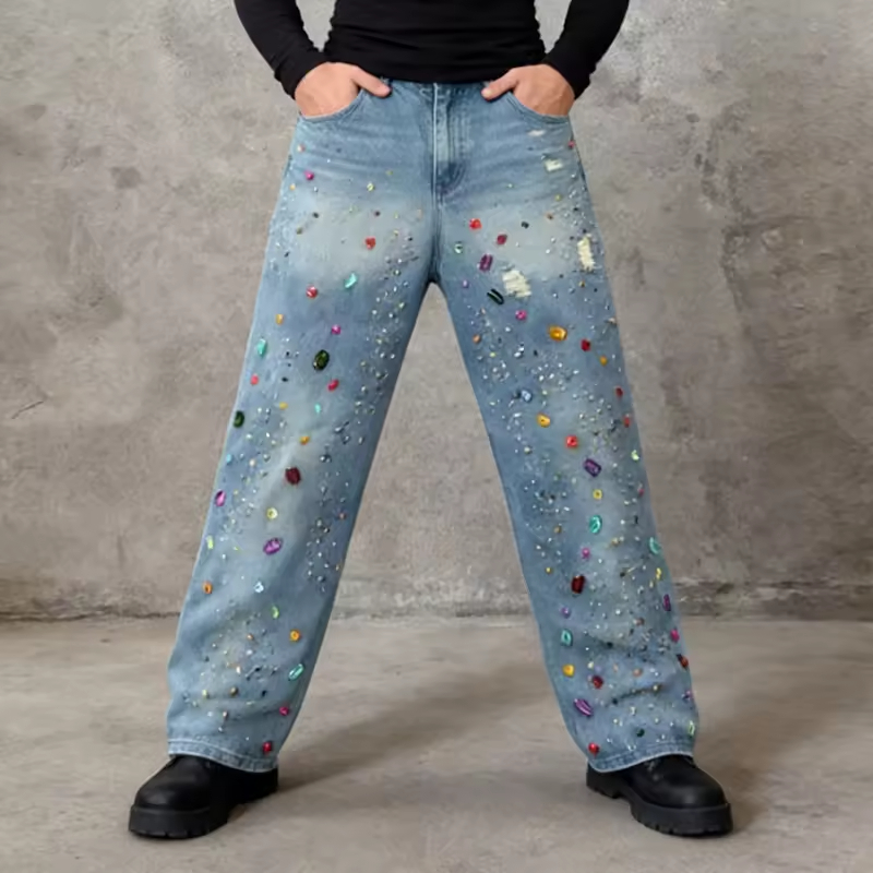 Rhinestone Embellished Jeans