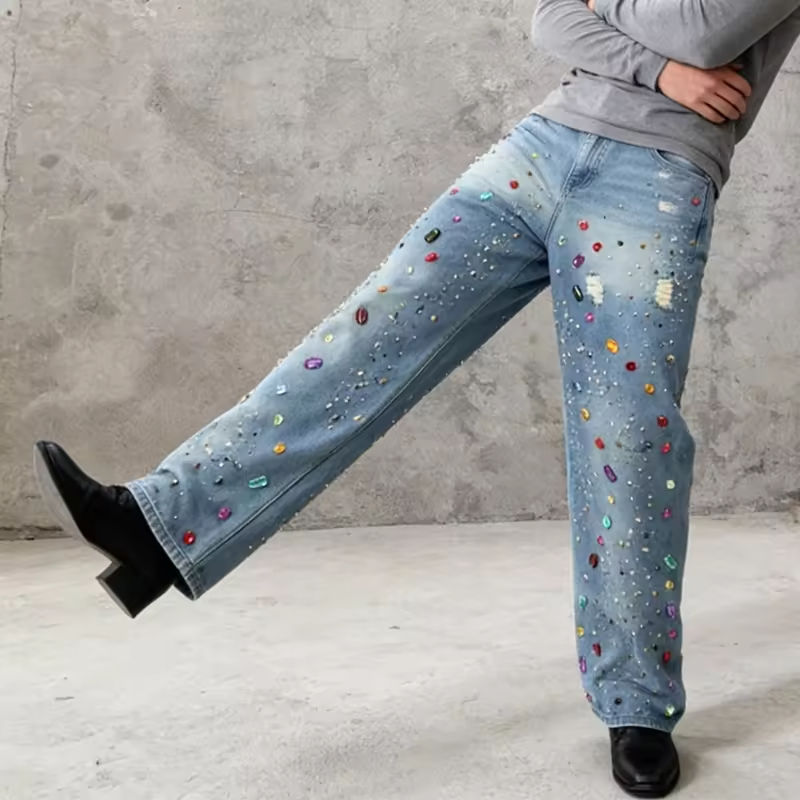 Rhinestone Embellished Jeans