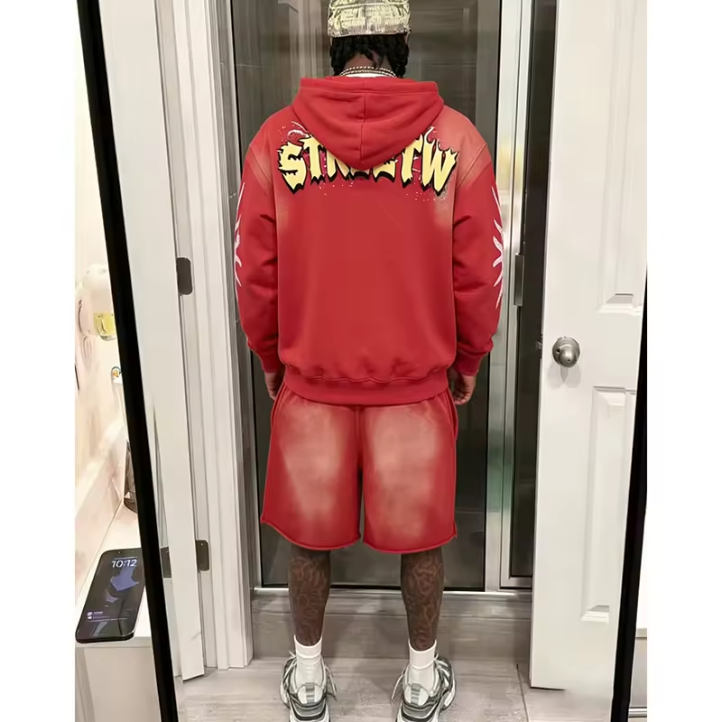 Rhinestone Hoodie Short Sets