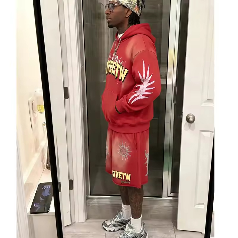 Rhinestone Hoodie Short Sets