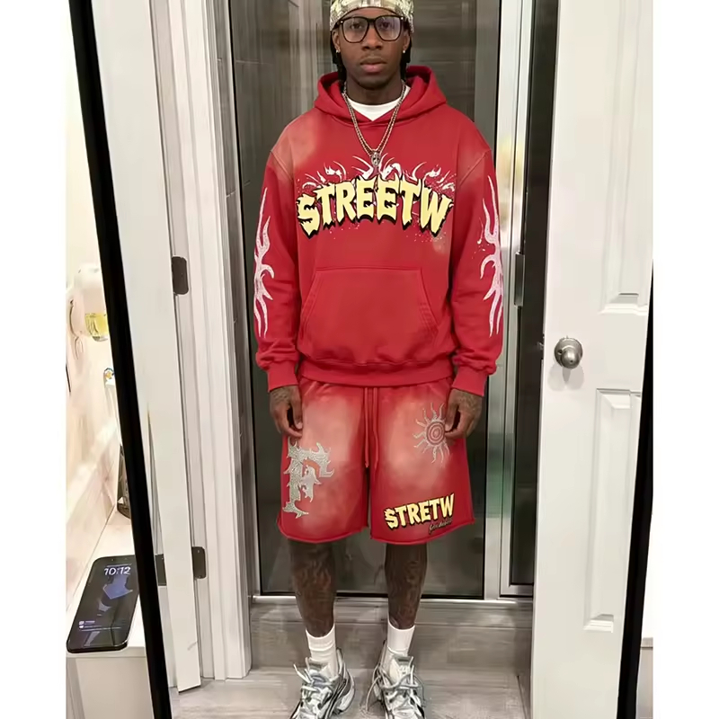 Rhinestone Hoodie Short Sets