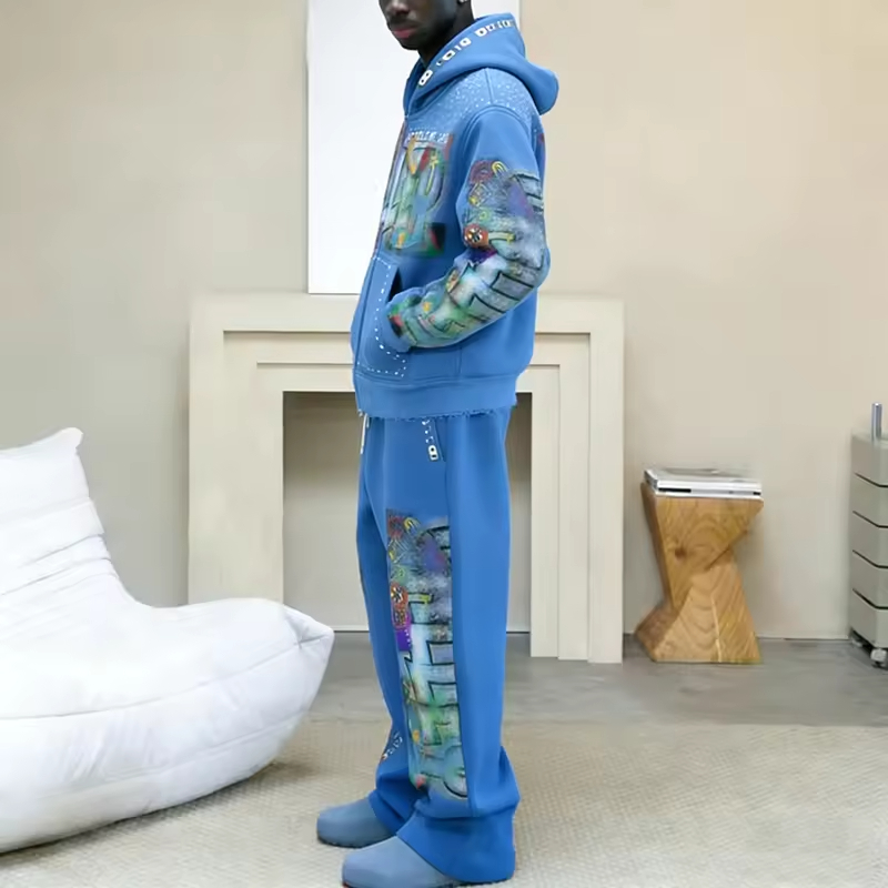 Rhinestone Hoodie and Sweatpants Set Men