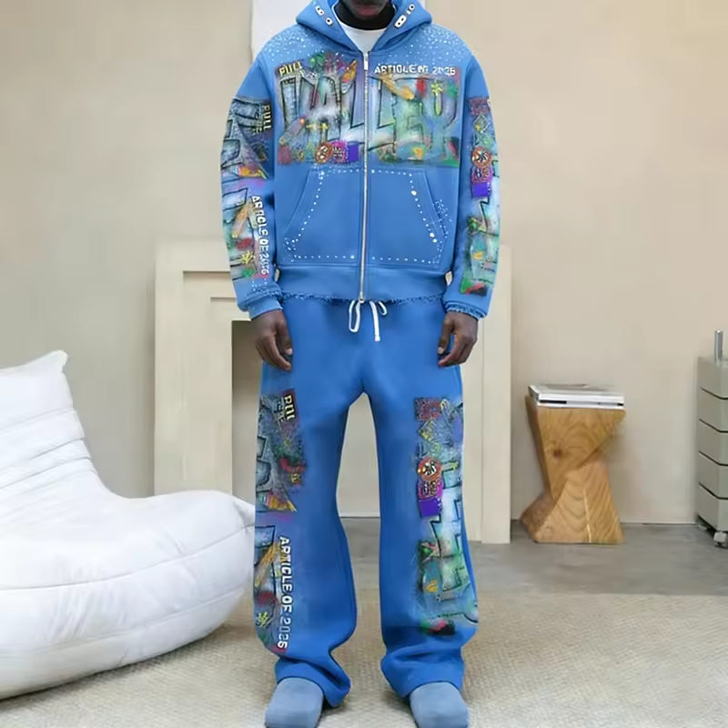 Rhinestone Hoodie and Sweatpants Set Men