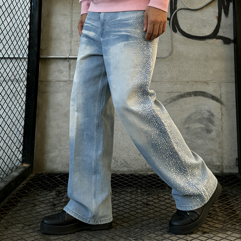 Rhinestone Jeans Pants
