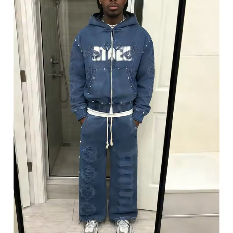 Rhinestone Sweatpants and Hoodie Set