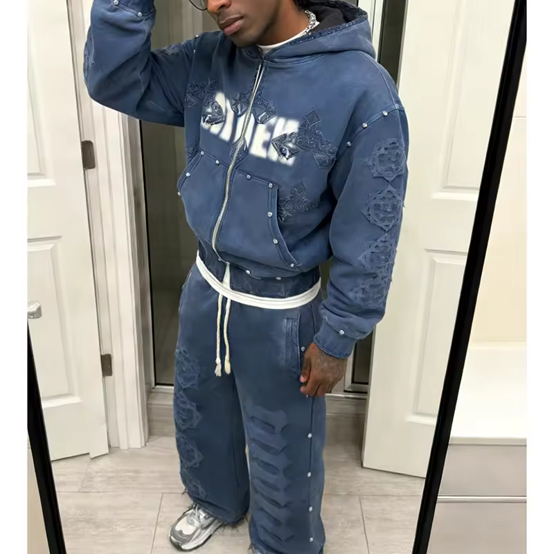 Rhinestone Sweatpants and Hoodie Set