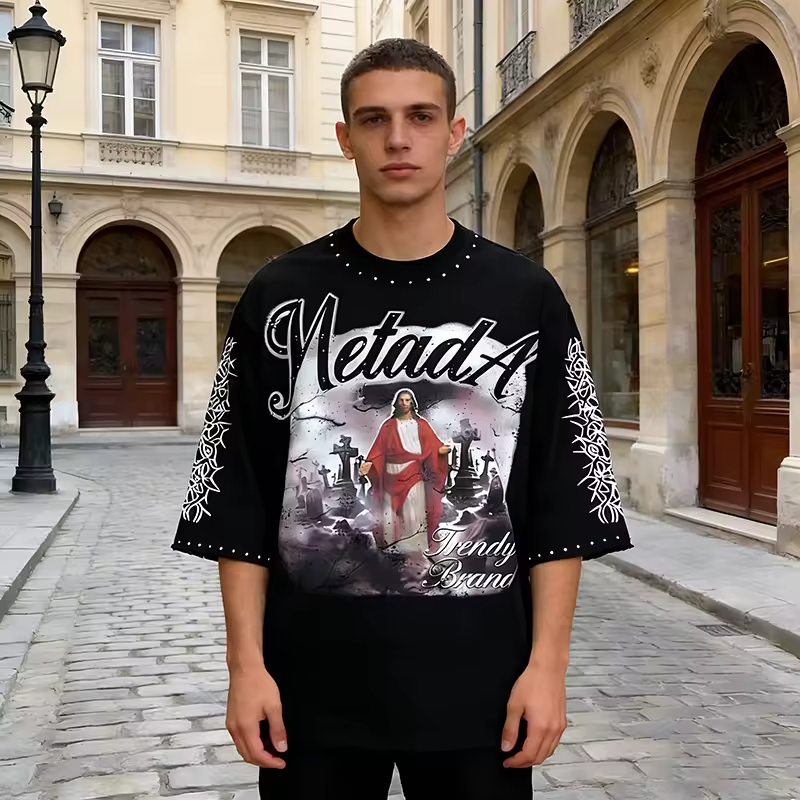 Drop Shoulder Rhinestone T Shirts