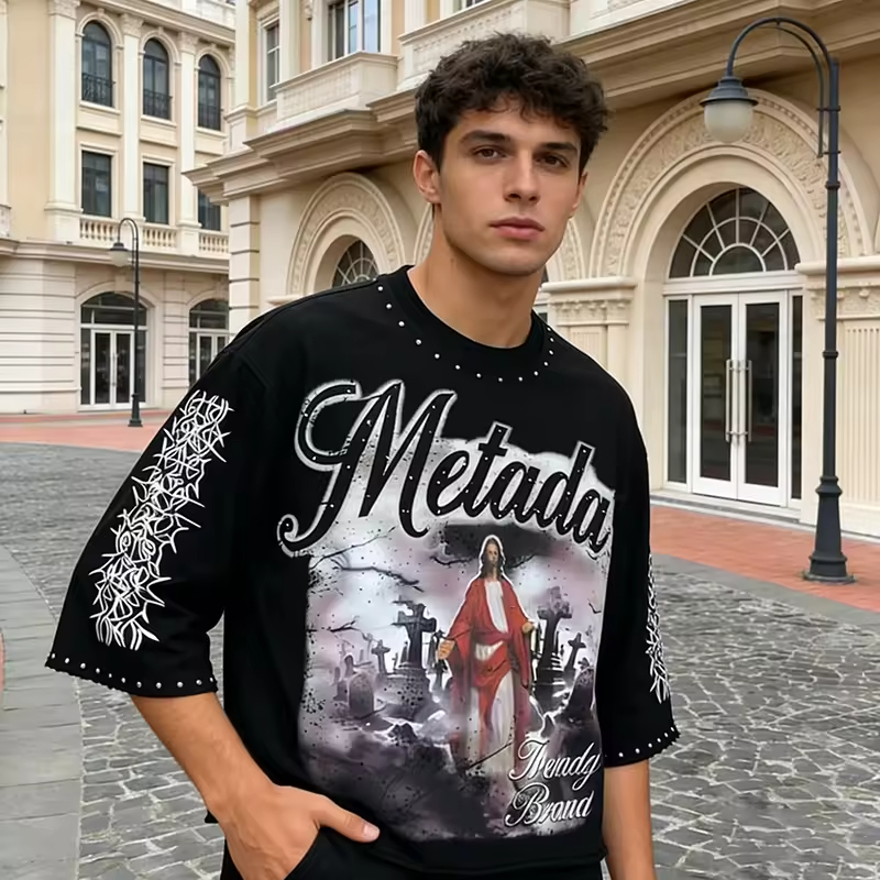 Drop Shoulder Rhinestone T Shirts