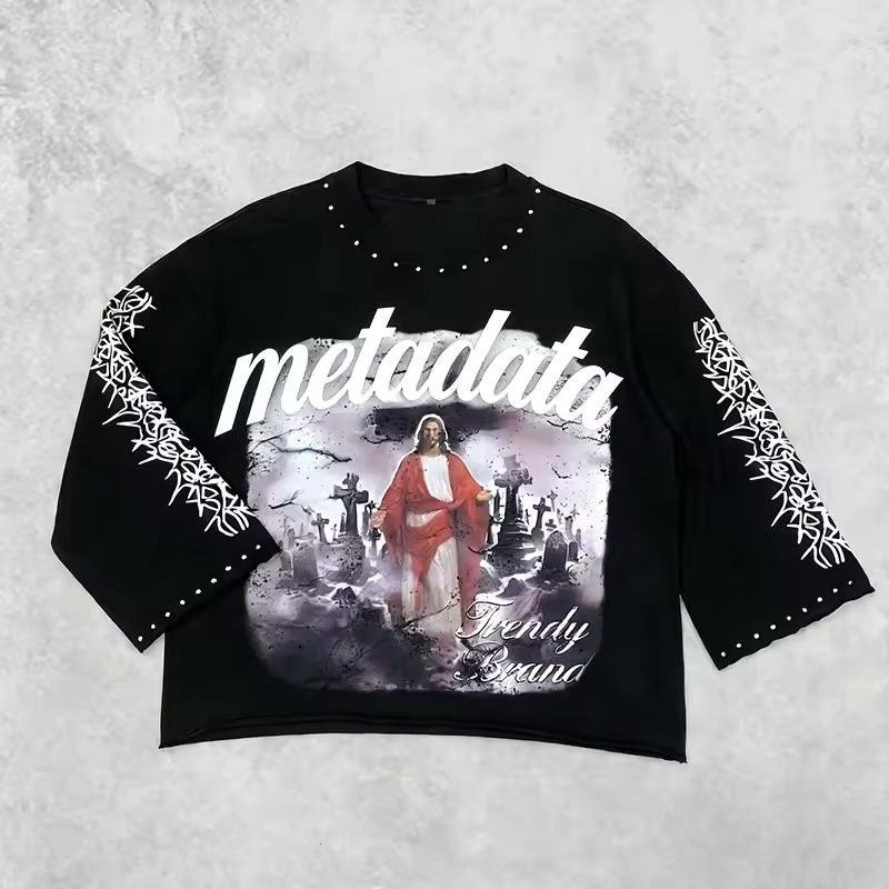 Drop Shoulder Rhinestone T Shirts