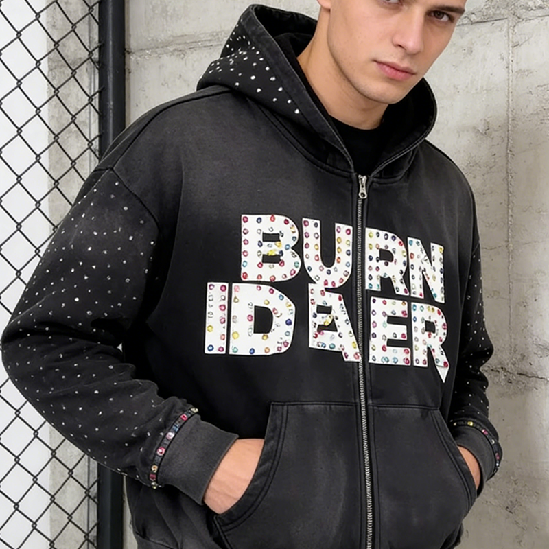 Rhinestone Zip up Hoodies
