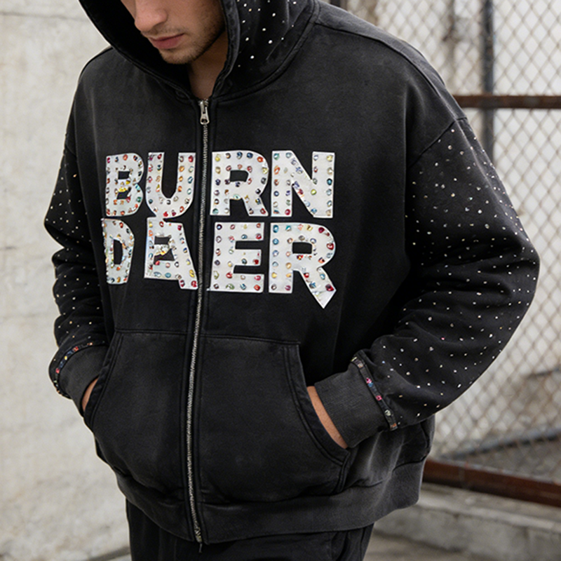 Rhinestone Zip up Hoodies