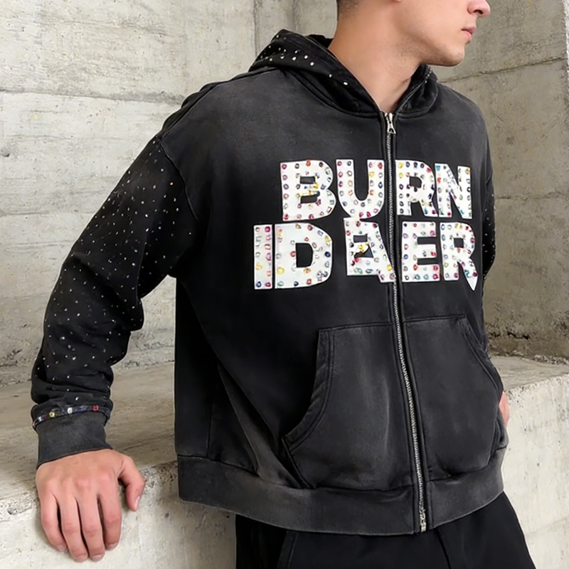 Rhinestone Zip up Hoodies