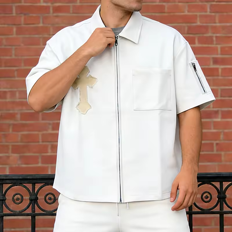 Short Sleeves Faux PU Leather T Shirts