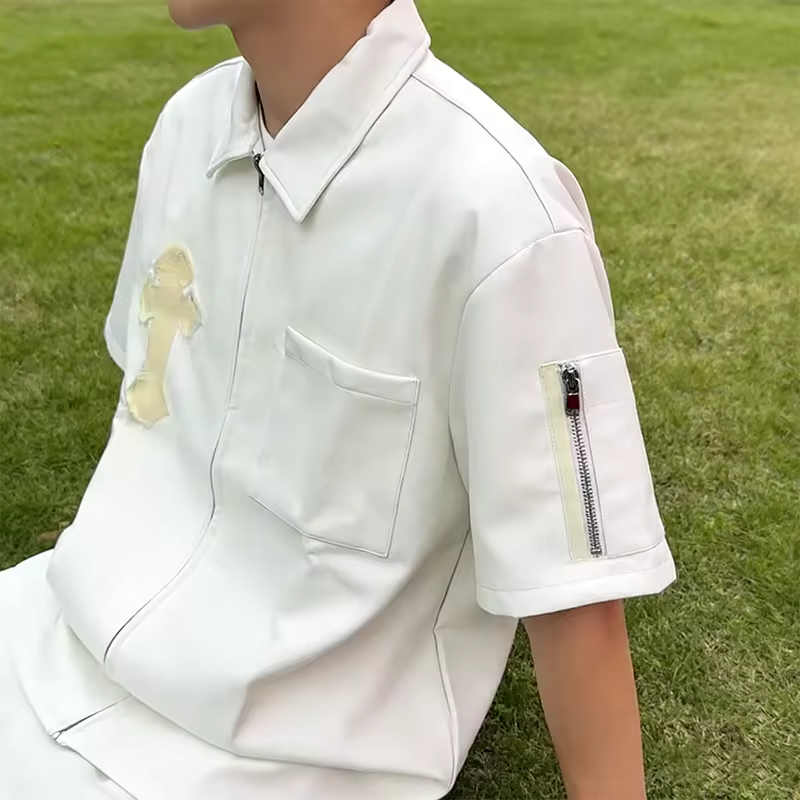 Short Sleeves Faux PU Leather T Shirts