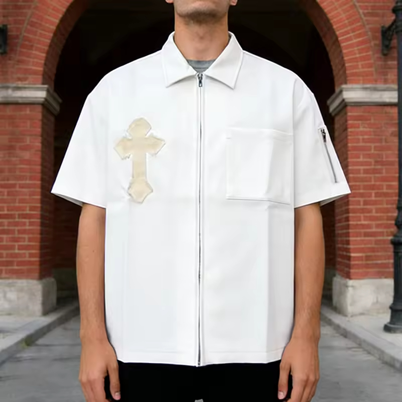 Short Sleeves Faux PU Leather T Shirts