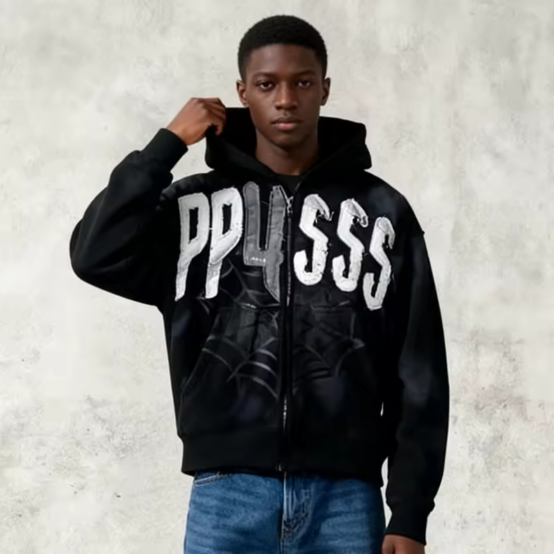 Oversized Pullover Spider Pattern Hoodie