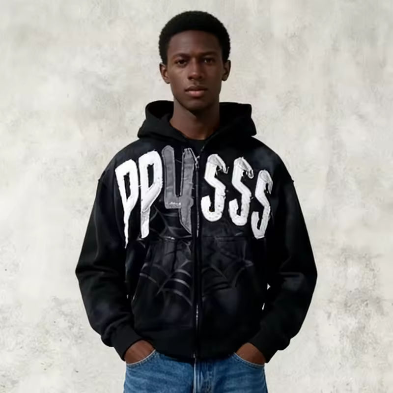Oversized Pullover Spider Pattern Hoodie