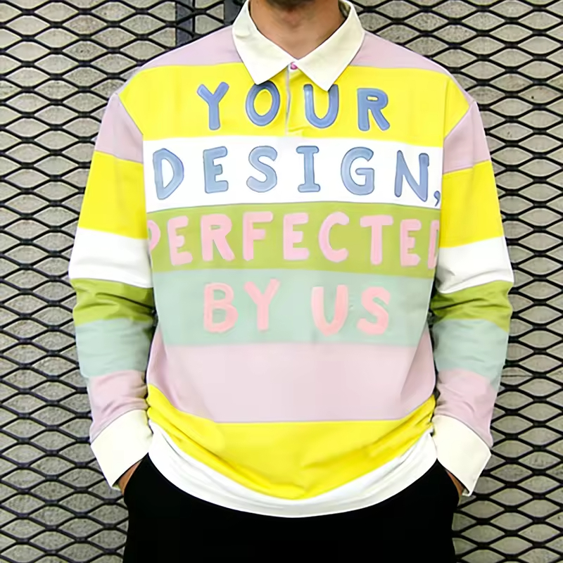 Long Sleeve Stripe Polo T-shirt Men