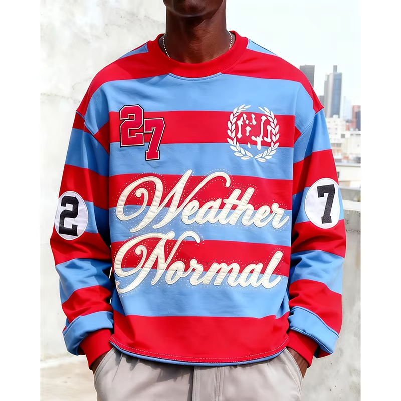 Red Blue Stripe Casual Oversized Graphic T Shirt